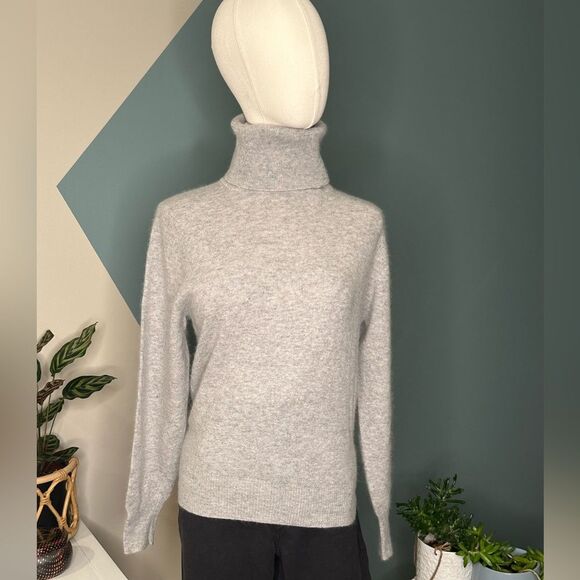 90s Vintage Loo & Boo Turtleneck Sweater Lambswool Angora Blend Gray Size S-M - Picture 1 of 9